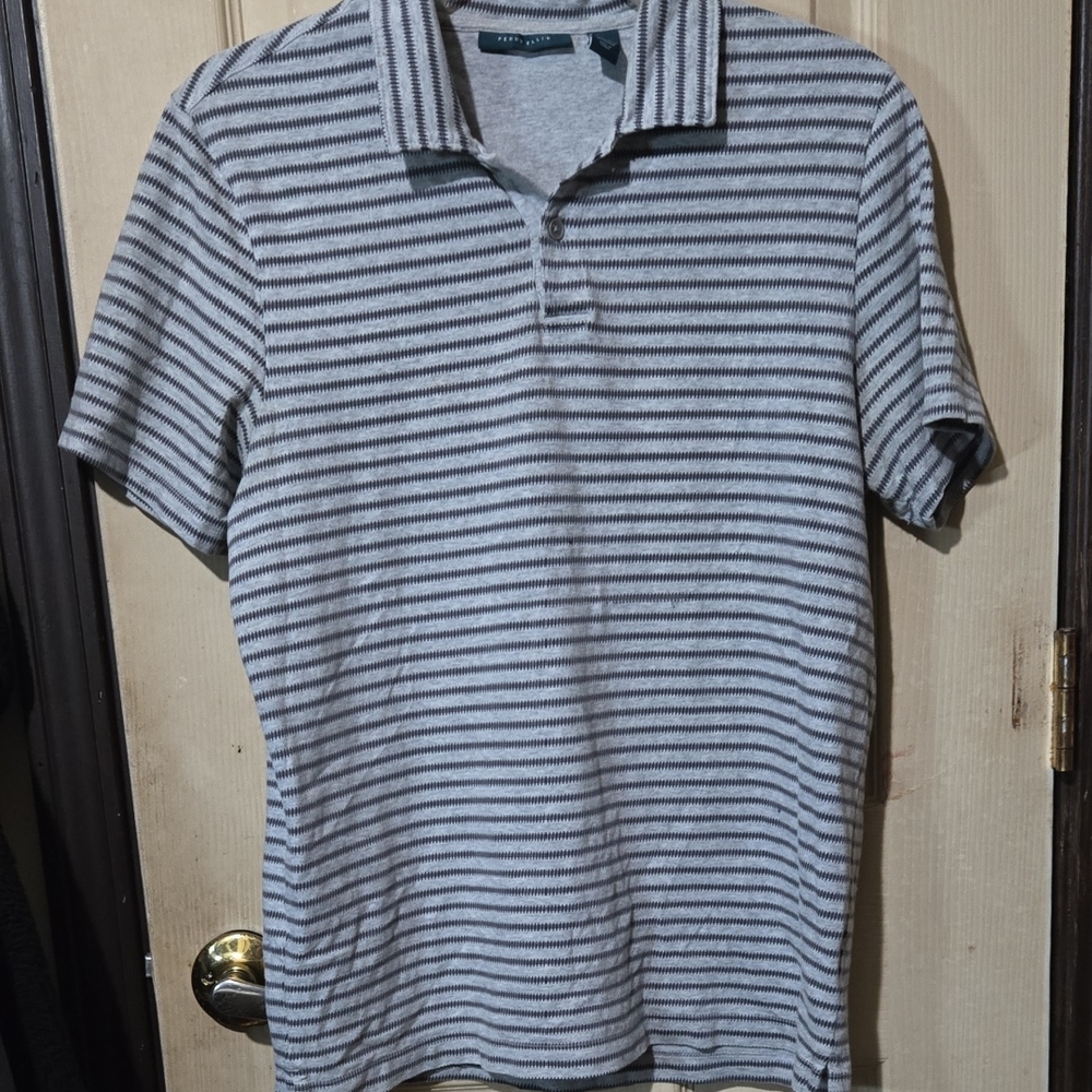 Perry Ellis Black and Gray Striped Polo Shirt